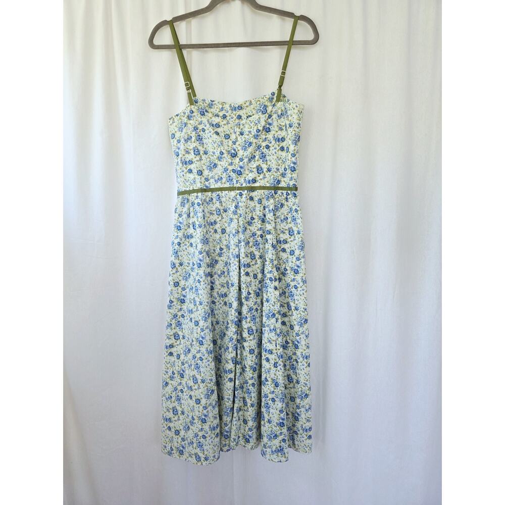 Anthro Odille Midi Dress Size 6 White Blue Sage Coquette Garden Wedding Cotton - Picture 4 of 11